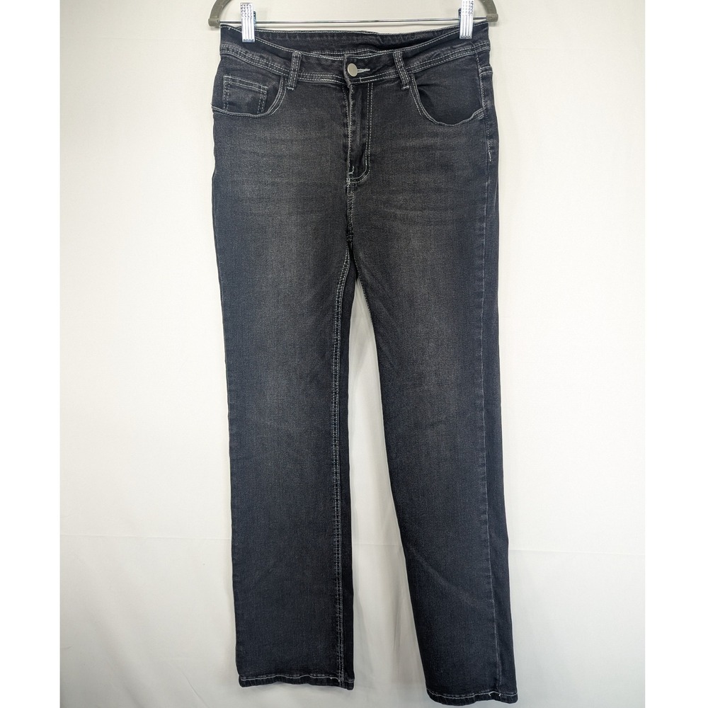 ROMWE Womens Black Wash Straight Jeans Embellished Pockets Size L US 8 10